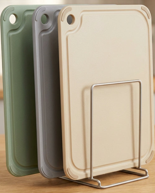 Sokvu Color-Coded HDPE Prep Boards 14 x 10 Inch Sage Gray Sand Set of 3 - Lifestyle view