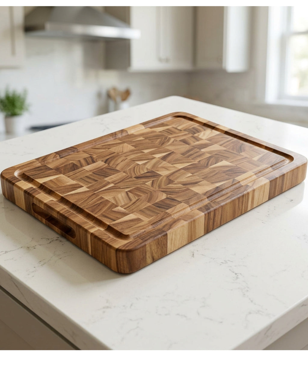 Sokvu End-Grain Acacia Cutting Board 16 x 11 Inch with Juice Groove - Lifestyle view