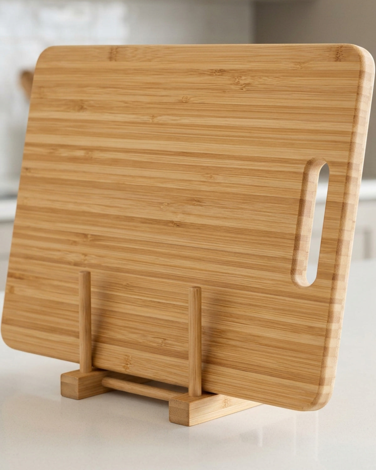 Sokvu Reversible Bamboo Cutting Board 18 x 12 Inch with Handle Slot - Lifestyle view